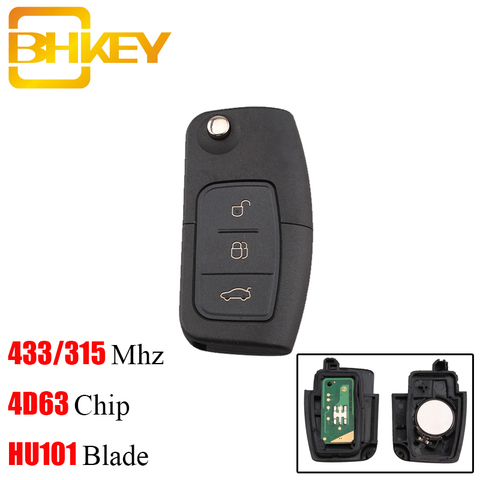 BHKEY 433Mhz 3Buttons Folding Remote Car Key for Ford 4D60 4D63 Chip for Ford Focus 2 3 Mondeo Fiesta Key Fob HU101 Blade ► Photo 1/6