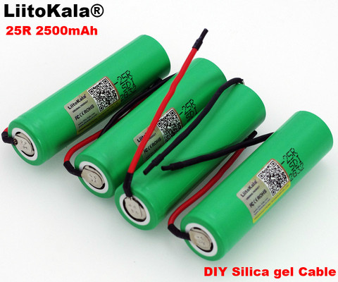 LiitoKala New 18650 2500mAh Rechargeable battery 3.6V INR18650-25R 20A discharge + DIY Silica gel Cable ► Photo 1/6