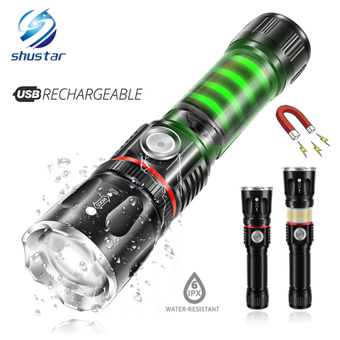 USB Charging High-end LED Flashlight Surrounding COB lamp + Tail magnet design Support zoom 4 lighting modes Waterproof Torch ► Photo 1/6