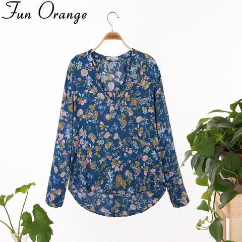 Fun Orange New Fashion Ladies' Elegant vintage floral print blouses stylish V neck long sleeve OL shirts casual slim brand tops ► Photo 1/5