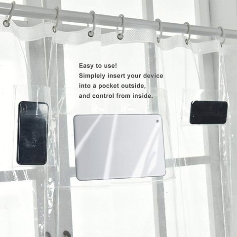 Tablet Holder Shower Curtain Liner, Eco Friendly Shower Curtain Liner