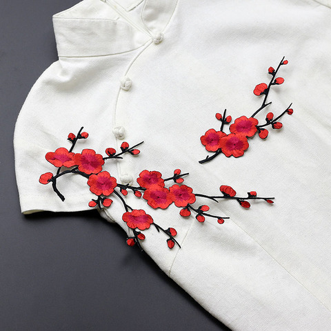 1 Piece Embroidery Plum Flower Embroidery Patches For DIY Iron