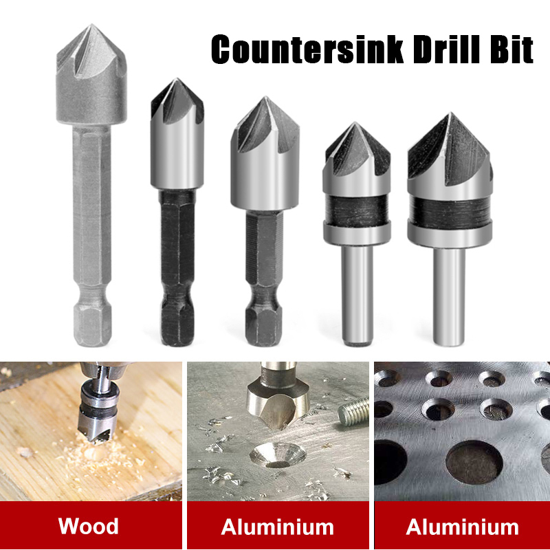 5PCS Countersink Drill Chamfer Bit 1/4" Hex Shank Carpentry Woodwork Remove ~kh 