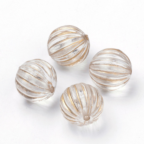 Pandahall 10~30pcs 10mm/12mm/14mm Clear Corrugated Round Plating Transparent Acrylic Beads Golden Metal Enlaced Spacer Bead ► Photo 1/2