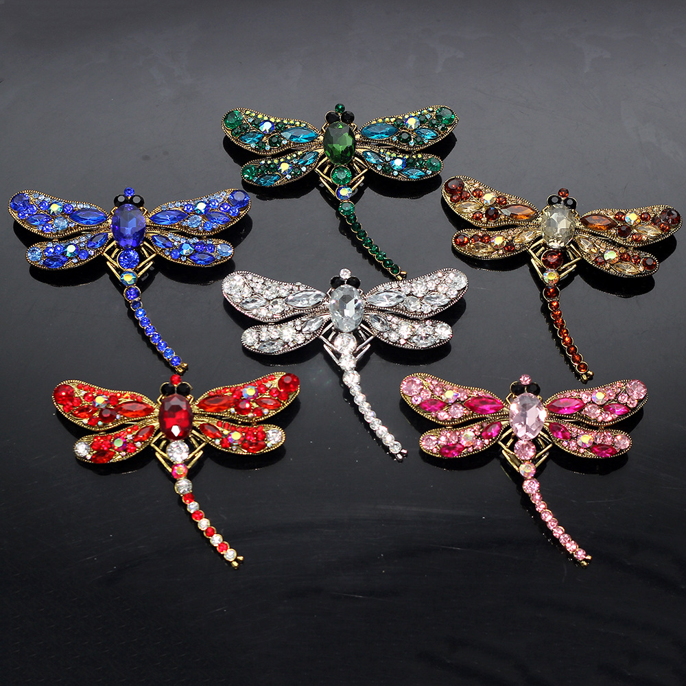 Vintage Style Big Rhinestone Crystal BLACK Dragonfly Brooch Pin Accessories Gift 