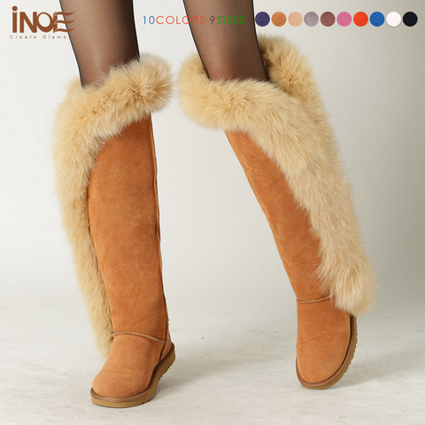 Fashion big fox fur women over the knee thigh winter snow boots real sheepskin leather long motorcycle boots high quality ► Photo 1/5