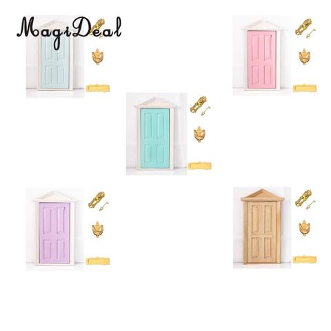 MagiDeal 1:12 Dolls House Miniature Wooden Steepletop Open Door with Hardware for Dollhouse Bedroom Bathroom Kids Toy 5Colors ► Photo 1/6