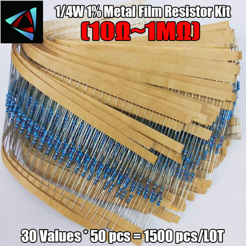 Total 1500pcs 1% 1/4W Metal Film Resistor Assorted Kit 30 Values (10 Ohm ~1M Ohm) ,50pcs Each value ► Photo 1/3
