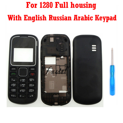 HKFASTEL New high quality Cover For Nokia 1280 Full Mobile Phone housing cover case English Russian Arabic Keypad Keyboard Tools ► Photo 1/4