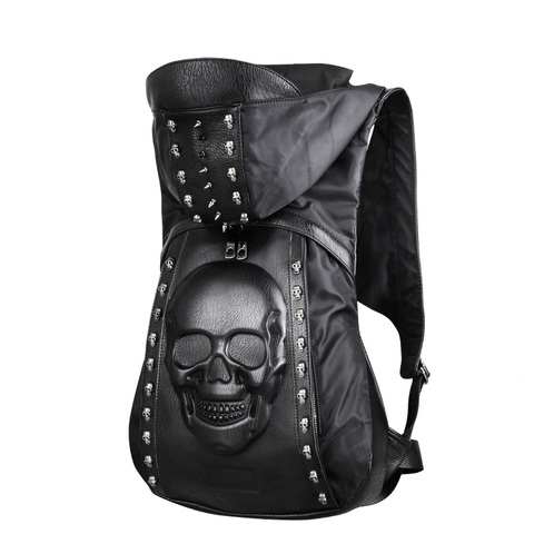 New 2022 Fashion Personality 3D skull leather backpack rivets skull backpack with Hood cap apparel bag cross bags hiphop man ► Photo 1/6