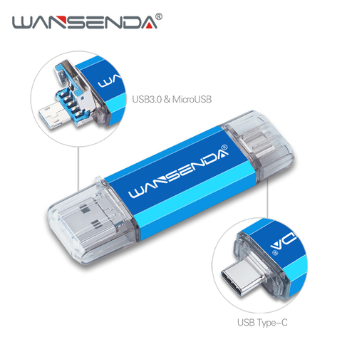 WANSENDA 3 in 1 OTG USB Flash Drive USB3.0 & Type-C & Micro USB Pen Drive 32GB 64GB 128GB 256GB 512GB Pendrive USB Memory Stick ► Photo 1/6