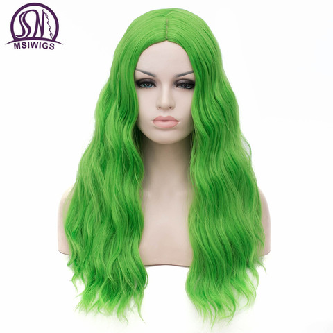 MSIWIGS Wavy Synthetic Wigs for White Black Women Long Green Middle Line Red Wig Cosplay Heat Resistant Pink Rose Net ► Photo 1/6