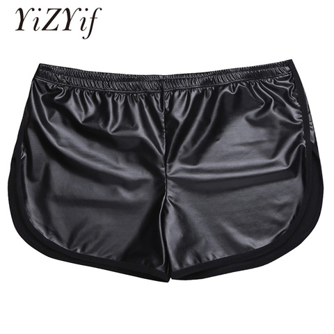 YiZYiF Shiny Shorts Men Boxers Shorts Faux Leather Sport Hot Boxer Fitness Short Pants Back Pocket Gyms Men Shorts men clothes ► Photo 1/6