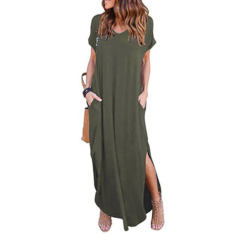 Plus Size 5XL Sexy Women Dress Summer 2022 Solid Casual Short Sleeve Maxi Dress For Women Long Dress Free Shipping Lady Dresses ► Photo 1/6