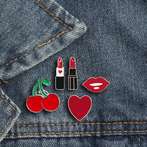 Women Brooches Lipstick Lip Love Heart Cherry Enamel Pins Fashion Sexy Brooch Clothes Lapel Button Metal Pin Jewelry Accessories ► Photo 1/6