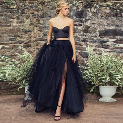 Magical Black Long Tulle Skirt Chic Side Split Puff Tulle Maxi Tutu Skirts Womens Draped Fashion Female Skirt Saia Jupe Faldas ► Photo 1/6