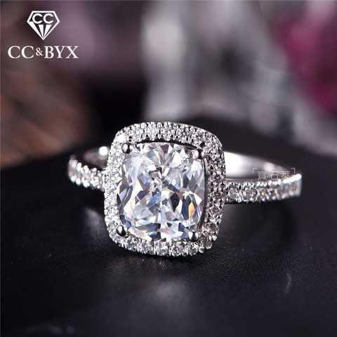 CC Wedding Rings For Women S925 Silver Cubic Zirconia Rectangle White Stone Bridal Engagement Ring Bijoux Femme CC595 ► Photo 1/6