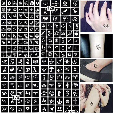 175pcs Small Airbrush Tattoo Stencils For Women Kids Drawing Template Henna Tattoo Stencil For Paiting Glitter Tattoos 4 Sheet ► Photo 1/6