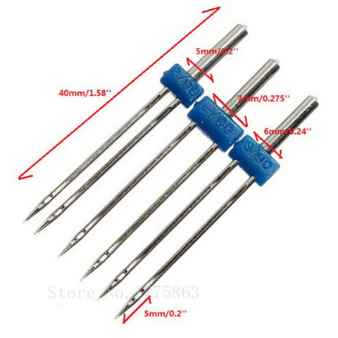 New 3Pcs Double Twin Needle Sewing Machine Needles Pins Clothing Decor Needlework Craft Size 2.0/90 3.0/90 4.0/90 AA7364 ► Photo 1/2