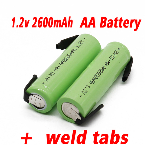 Ni-Mh 1.2V AA rechargeable battery 2600mah nimh cell Green shell with welding tabs for Philips electric shaver razor toothbrush ► Photo 1/6