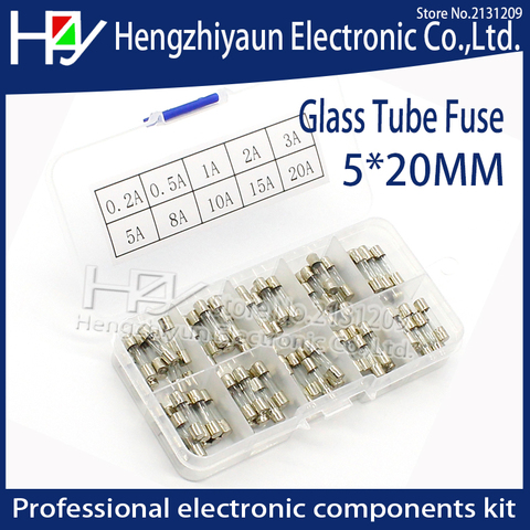 Hzy 100Pcs Set 5x20mm Quick Blow Glass Tube Fuse Assorted Kits,Fast-blow Glass Fuses,fuse wire 5*20mm diy kit ► Photo 1/1