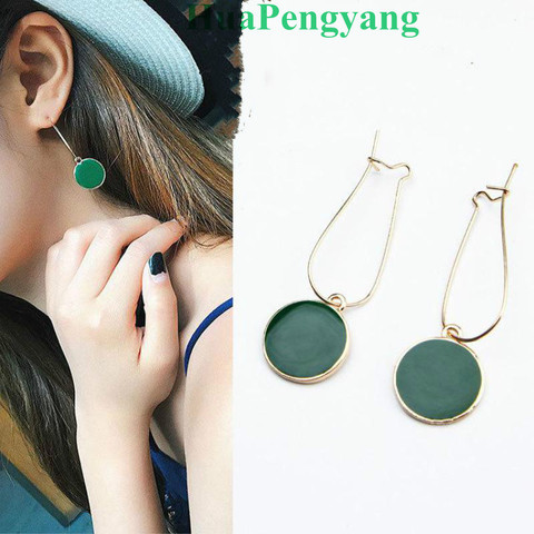 Hot Simple Green Circle Small Fresh Girl Earrings Female Character Good Quality Pendant Earrings ► Photo 1/3