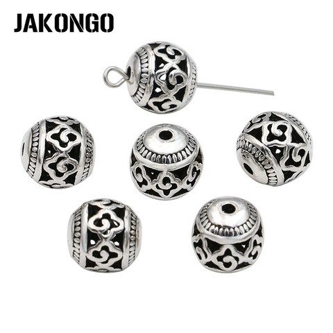 JAKONGO Spacer Beads Antique Silver Plated Hollow Loose Beads for Jewelry Making Bracelet Jewelry Accessories Handmade 11mm 8pcs ► Photo 1/4