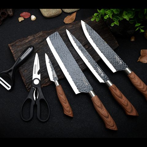 SHUOJI Best Kitchen Knives Set 6 PCS Forged Kitchen Knife With Scissors&Ceramic Peeler Chef Slicer Nakiri Paring Knife Gift Case ► Photo 1/5