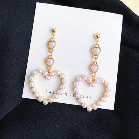 Fashion heart sutd earrings female  Popular long heart pearl earrings banquet jewelry accessories tassel earrings for women ► Photo 1/6