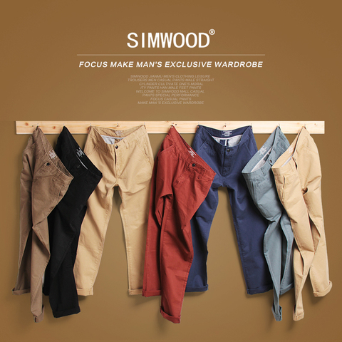 Simwood Brand Spring Summer New Fashion 2022 Slim Straight Men Casual Pants 100% Pure Cotton Man Trousers Plus Size  KX6033 ► Photo 1/6