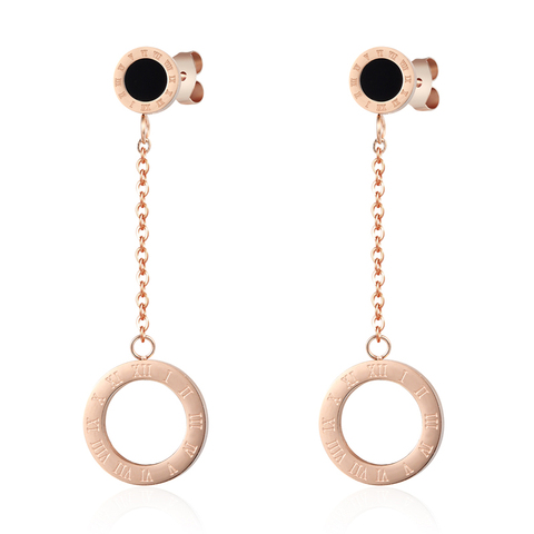 Fashion Two Style Rose Gold Color Earring Enamel Roman Mumeral Hanging Circle And Small Square Hanging Circle Woman Drop Earring ► Photo 1/6
