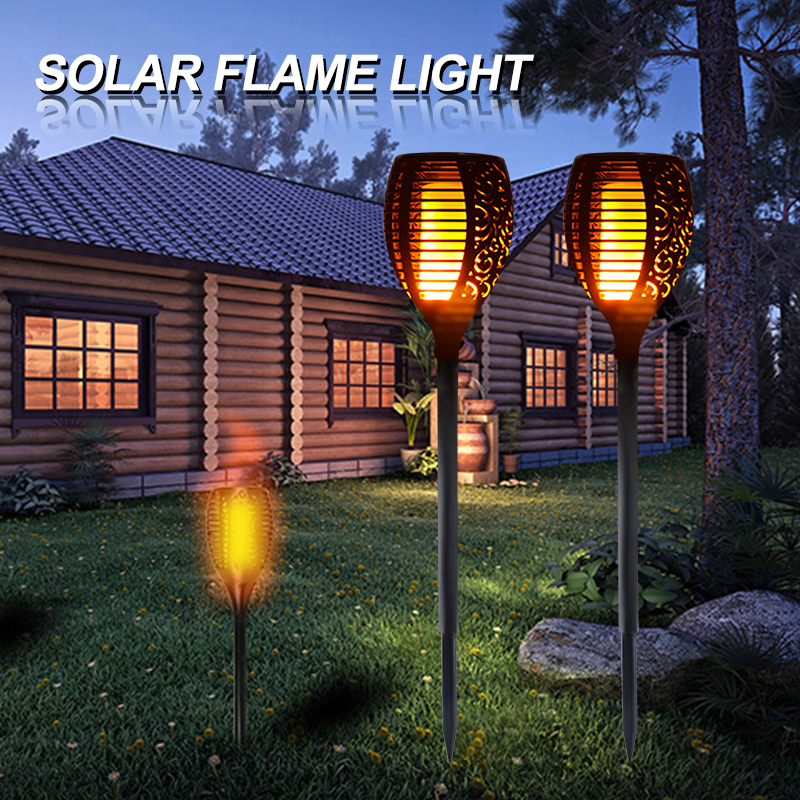 96 LEDs Tiki To Solar Flame Flickering Torch Waterproof Dancing Lights Outdoor 