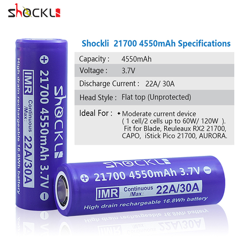 Original Shockli 21700 4550mAh 3.7V Li-ion rechargeable E Cigarette battery 21700 lithium battery fit for CAPO iStick Pico  ► Photo 1/6