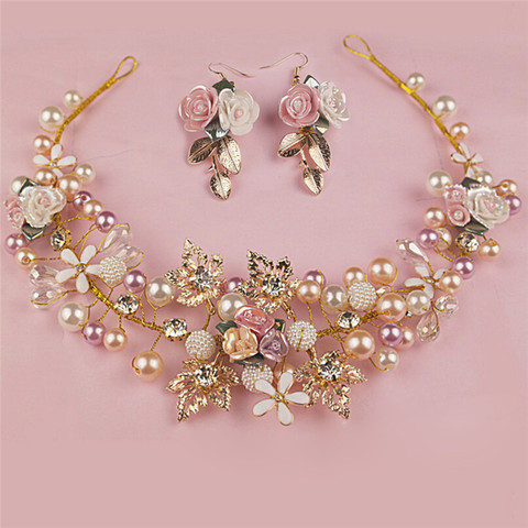 Luxury Pink Gold Pearl Bridal Crowns Handmade Tiara Bride Headband Crystal Wedding Diadem Queen Crown Wedding Hair Accessories ► Photo 1/6