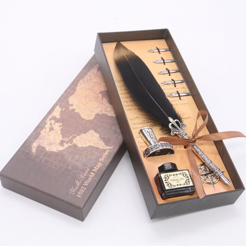 Vintage Handmade Feather Quill Dip Fountain Pen with Ink Stationery Wedding Gift 