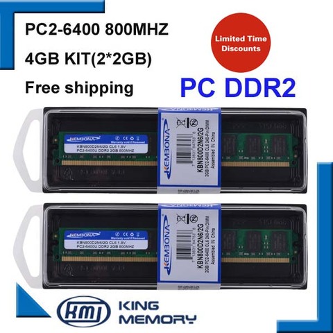 KEMBONA free shipping LONG-DIMM DESKTOP DDR2 4GB kit(2*DDR2 2GB) 800MHZ PC6400 8bits work for all intel and A-M-D motherboard ► Photo 1/2