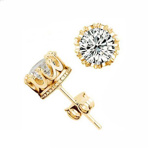 Fashion Jewelry Crown Women Classic Shining Zircon Small Stud Earrings Gold Color Ears Stud For Men Crystal Earrings WE132 ► Photo 1/6