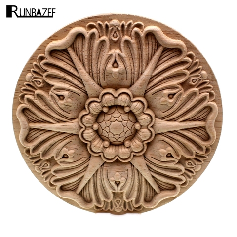 RUNBAZEF Decorative Wood Appliques Carving Frame Furniture Cabinet Door Nautical Home Decor Wooden Figurine Flower Pattern Carve ► Photo 1/6