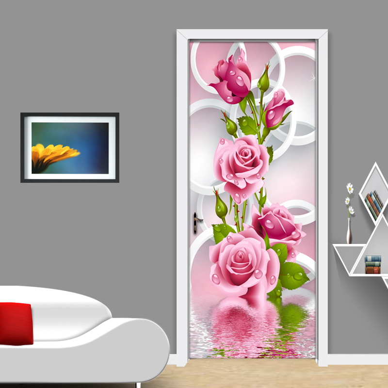 2Pcs door decor room creative DIY 3D door stickers pattern wall art home decor 