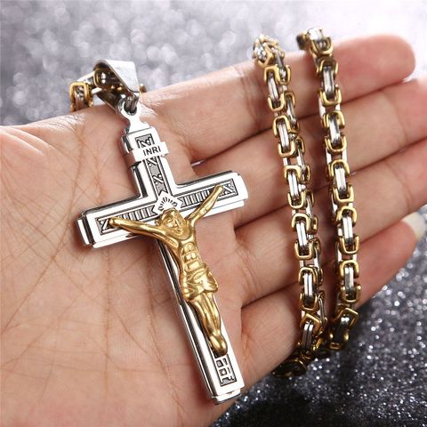 2022 New Design Piece Catholic Jesus Christ Cross Crucifix Stainless Steel Pendant Necklace 24