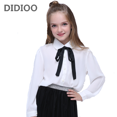 Girls Chiffon Shirts For Children School Uniforms Long Sleeve Toddlers Girls White Blouses Spring Autumn Bow Baby Clothes Tops ► Photo 1/1