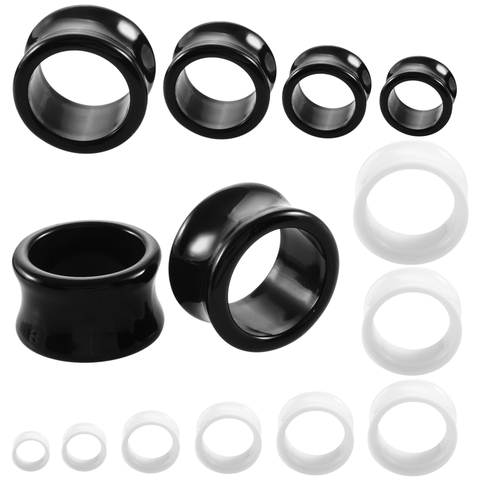 SwanJo 1 Pair Black White Acrylic Ear Tunnel Gauges Flesh Double Flared Tunnels Body Piercing Jewelry ► Photo 1/6