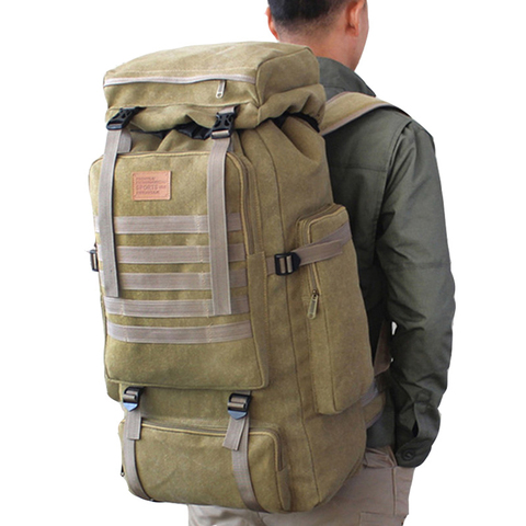 60L Large Military Bag Canvas Backpack Tactical Bags Camping Hiking Rucksack Army Mochila Tactica Travel Molle Men Outdoor Bags ► Photo 1/6