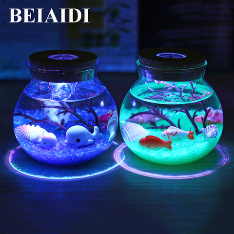 BEIAIDI Beautiful Sea Fish Dolphin Stone Ocean Bottle Night Lamp 7 Color RGB LED Night Lamp Best Christmas Gift For kid Children ► Photo 1/5