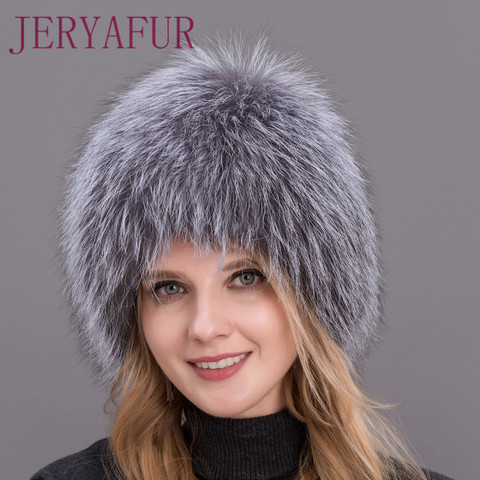 Hot Sale 100% Natural Silver Fox Fur Women Winter Hat Knitted Cap Women Hat Fox Fur Bomber Hat Female Ear Warm Winter Must ► Photo 1/6