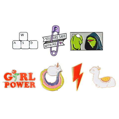 Cartoon pins Collection ! Keyboard Girl Power Baby Llama Rainbow Cat Flash Frog Animal Badges Lapel pin collection ► Photo 1/6
