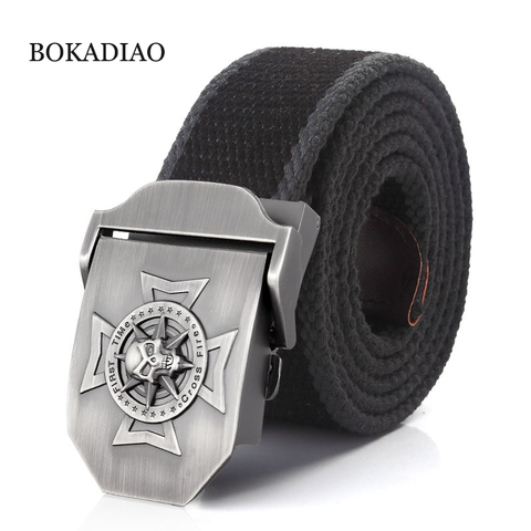 BOKADIAO Men&Women Military Canvas belt luxury waistband Skull Cross Metal buckle jeans belt Army tactical belts for Male strap ► Photo 1/6