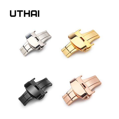 UTHAI T02 Automatic Double Click Butterfly Buckle Watch Push Button Fold Deployment Clasp Silver Watchband Strap 12-24mm ► Photo 1/5