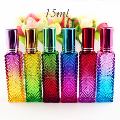15ml Colorful Square Glass Perfume Bottle Thick Mini Fragrance Cosmetic Packaging Spray Bottle Refillable Glass Vials ► Photo 1/6