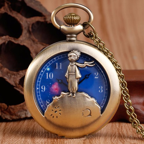 Hot Selling Classic The Little Prince Movie Planet Blue Bronze Vintage Quartz Pocket FOB Watch Popular Gifts for Boys Girls Kids ► Photo 1/6